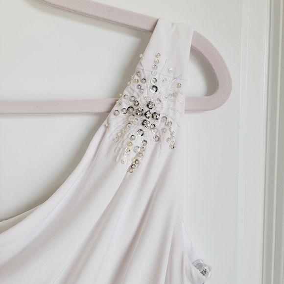 Nude White One Shoulder Crystal Sequin Evening Wedding Prom Bridal Gown Sz 8 - Picture 8 of 16